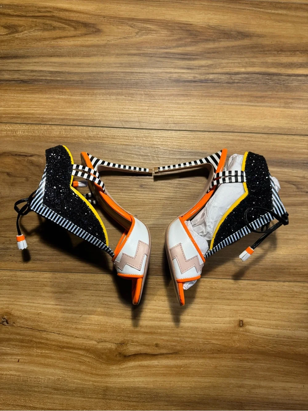 Vinci Santa Amaro leather bold High Heel Sandals - Orange, Black & White